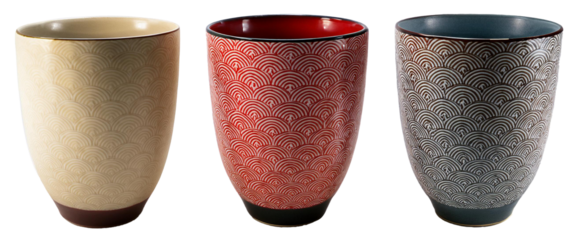 polished ceramics mug or cup with half radial circle repetitive pattern isolated on white background