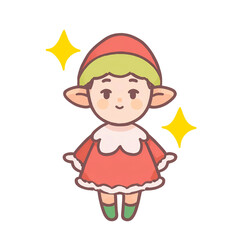 Minimalist vector art featuring Christmas elements in cartoon watercolor style: an elf, teddy bear Santa, snowman, and Christmas tree. Festive and cheerful design on a transparent background