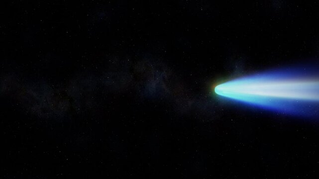 Simulation of Halley's comet passing through the starry sky and the Milky Way.