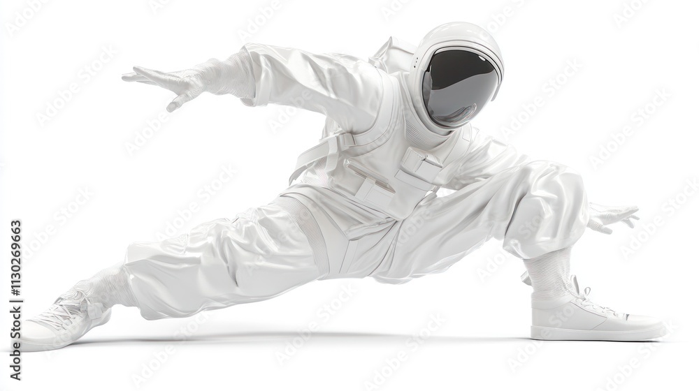 Poster a stylized astronaut in a dynamic pose, showcasing a futuristic design and athleticism.
