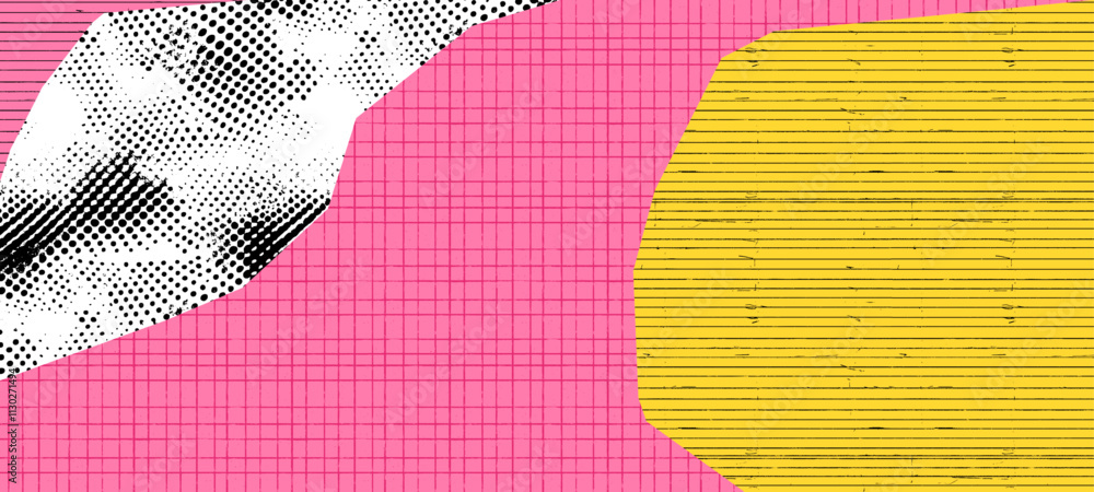 Aufkleber Halftone checkered line paper texture background. Patterned dot grid with vintage grain effect. Yellow and pink rough overlay for notebook or memo design.