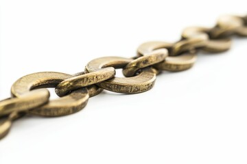 Obraz premium Metallic chain links, close-up, white background.