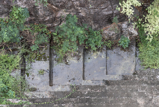 Top view of Walkway along the cliff at Khun Dan Prakan Chon Dam Wall was formerly named Khlong Tha Dan Dam. It is the world&acirc;s largest Rolled Compacted Concrete Dam (RCC) at Nakhon Nayok. Copy space.