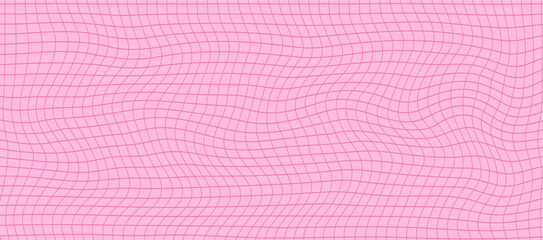 Wavy checker pattern background in pink with Y2K aesthetic. Seamless grid design featuring irregular lines and swirls for a retro, trippy, and cute vibe.