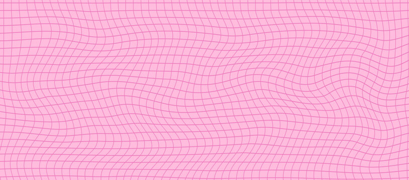 Wavy checker pattern background in pink with Y2K aesthetic. Seamless grid design featuring irregular lines and swirls for a retro, trippy, and cute vibe.