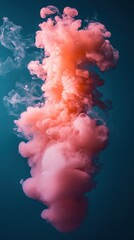 A vibrant plume of pink smoke rises against a dark background, creating an ethereal effect.