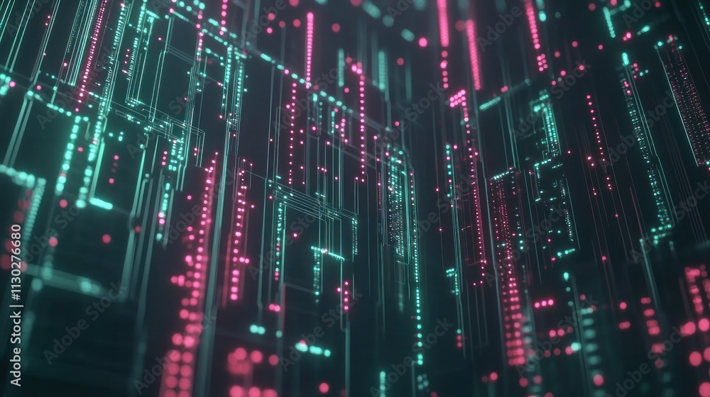 Aufkleber Abstract digital landscape with glowing lines and nodes, representing data flow and technology.