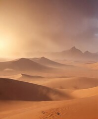 Obraz premium Desert landscape under massive sandstorm with low visibility, gray skies , dust storm, dark clouds