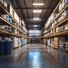 Warehouse, Store warehouse, Logistics center, Logistic warehouse, warehouse interior with shelves, pallets and boxes
