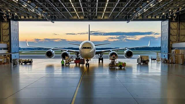 A great view of an aircraft hangar, with engineers checking and maintaining the planes.
