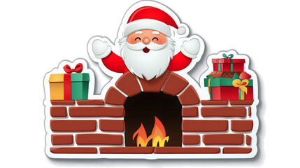 Cheerful Santa Claus with Gifts Above a Fireplace in a Festive Setting, Perfect for Christmas Celebrations and Holiday Decorations