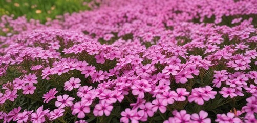 Obraz premium Mass blooming of pink phlox flowers in a field, garden flowers, nature, colors