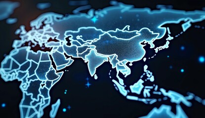 Digital map of Asia, concept of global network and connectivity, data transfer and cyber technology, business exchange, information and telecommunication