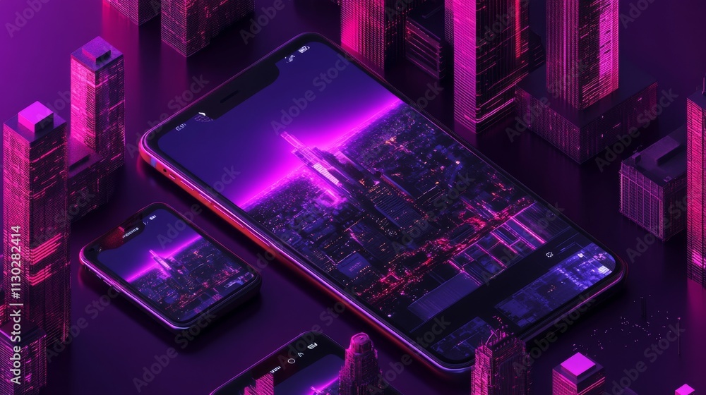 Aufkleber realistic vector set of laptop, smartphone and computer with internet of things and smart city devic