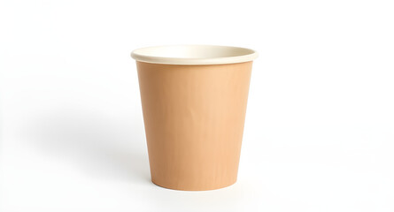 A brown paper cup with white solid background