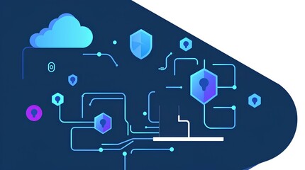 abstract digital interface with multiple lock icons and blue themes