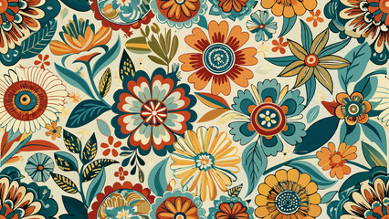 Vibrant Retro Vintage Floral Pattern Design, seamless pattern	