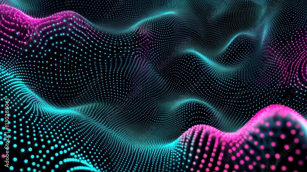 Poster Abstract digital landscape with flowing patterns and vibrant colors.