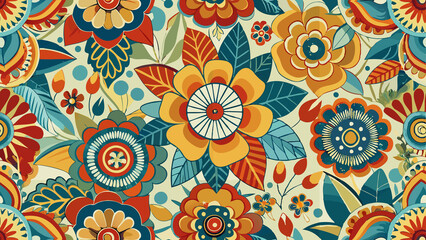 Vibrant Retro Vintage Floral Pattern Design, seamless pattern	