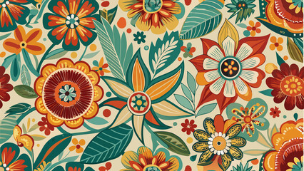 Vibrant Retro Vintage Floral Pattern Design, seamless pattern	