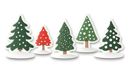 Colorful Christmas Trees with Snowy Bases for Holiday Decorations and Crafts, Ideal for Festive Designs, Cards, and Seasonal Projects Featuring Various Heights and Styles