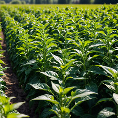 Fototapeta premium Gemüsepflanzen - Gesunde Paprika gedeien in Reihen auf dem Feld