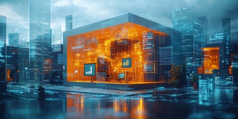 Fototapeta premium Futuristic Smart City Data Center Digital Innovation Network Technology