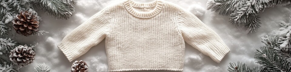 Winter Holiday Sweaters, Argyle Patterned Knits on Snowy Surface with Christmas Decorations, for Seasonal Display