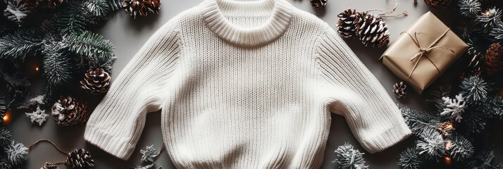 Winter Fashion, Cozy Sweaters on Christmas Backdrop for Holiday Representation