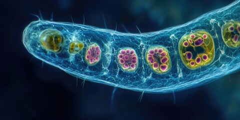Paramecium_bursaria_featuring_symbiotic_algae_highlighted_by_differential_interference_contrast_DIC_focusing_on_the_macronucleus_oral_apparatus_and_extrusomes_with_symbiotic_algae_details