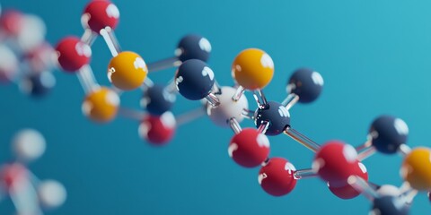 Molecular structure model of essential amino acid L lysine, crucial for growth and tissue repair. L lysine, also known as Lys or K, plays a vital role in protein biosynthesis.