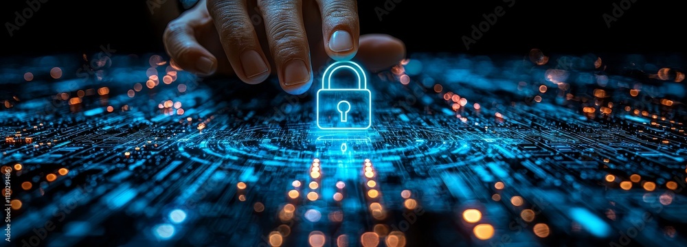 Poster by utilizing a biometric security network and privacy data protection, a man can securely access his