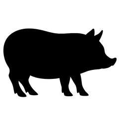 Fototapeta premium Black silhouette of a pig on a white background, minimalist design