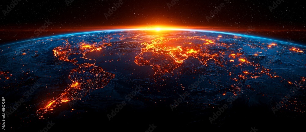 Poster across the world, devices linked through a central ai core process data, creating a swirling vortex 
