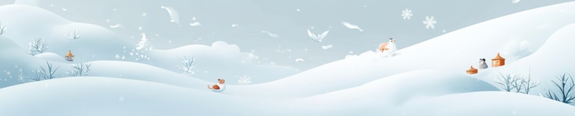 Naklejka premium Winter Landscape with Scattered Decorations, Muted Style on Snowy Ground for Outdoor Activity or Gathering