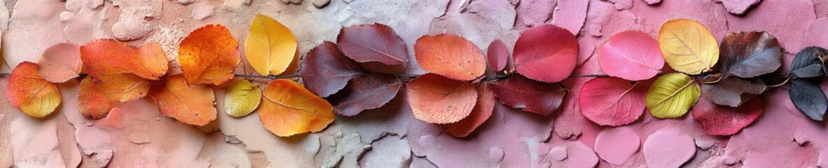 Autumn banner, Vibrant Red and Yellow Leaves, Soft Pink to Gray Background, Portrait Orientation