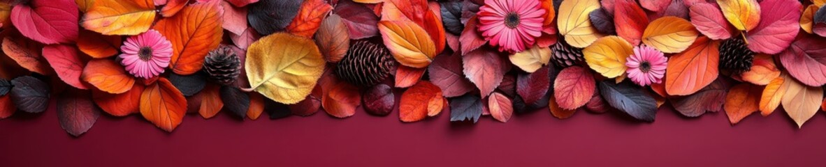 Autumn Leaves Arrangement, Scattered Yet Symmetrical, on Tabletop, for Seasonal Designs and Creative Nature Elements
