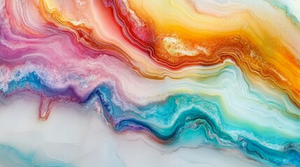liquid crystal surface, soft holographic patterns, milky white base, rainbow interference patterns, fluid marble art, graceful swirling motion, ethereal light refraction