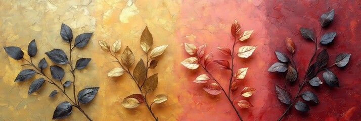 Artistic Still Life, Three Leaves - Varying Sizes & Shapes, Gradient Backdrop Transition, Minimalistic Style