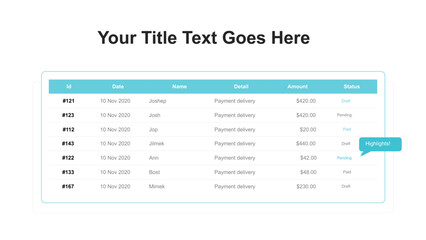 Simple accordion stylized data table layout template