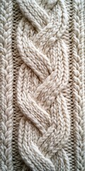  Knit Sweater with Cable Pattern, Cream & Beige Colors