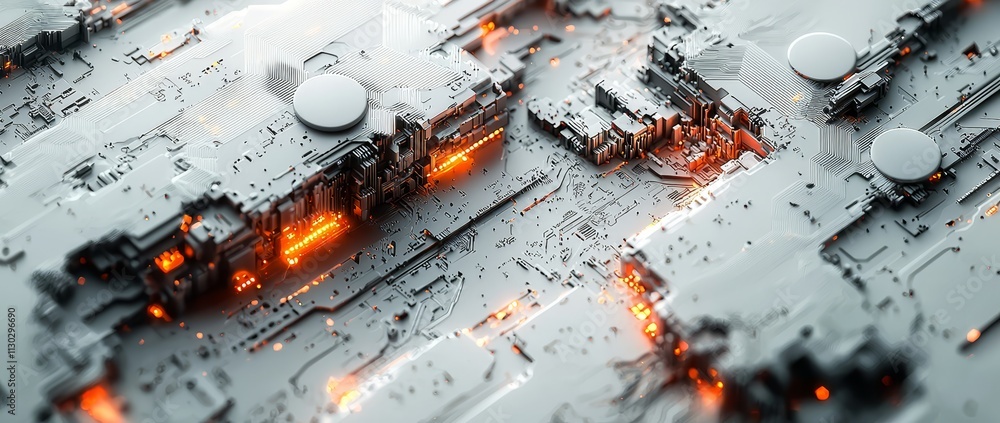 Poster a futuristic 3d design paper with a circle and circuit board pattern. this abstract, modern illustra