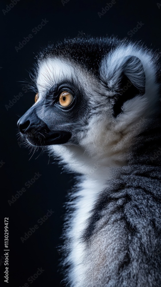 Poster a close-up profile of a lemur showcasing its distinctive facial features and fur.