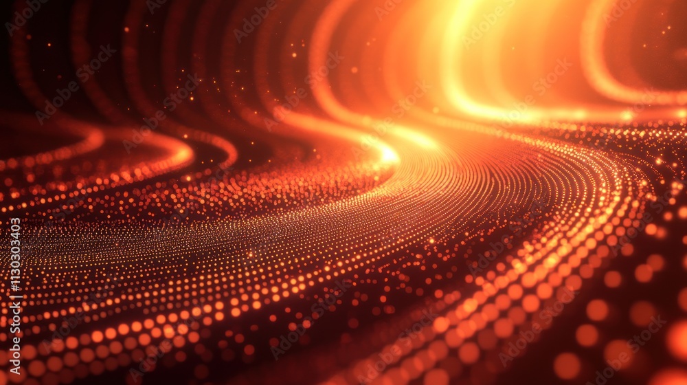 Poster abstract flowing patterns of light and particles in warm hues, suggesting motion and energy.