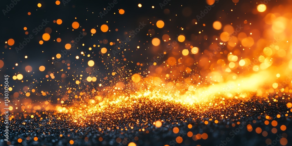 Poster abstract background with golden bokeh lights and sparkles.