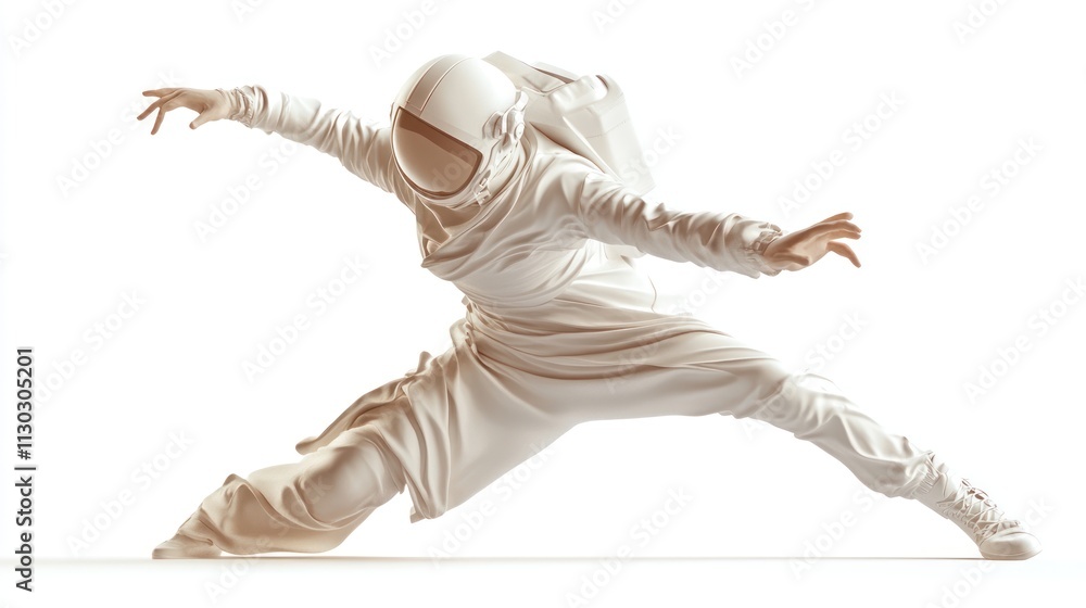 Aufkleber a dynamic figure in an astronaut suit striking a pose against a white background.