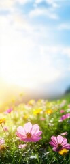 Obraz premium Basking in the sunlight vibrant wildflowers blooming in a scenic meadow nature photography serene environment