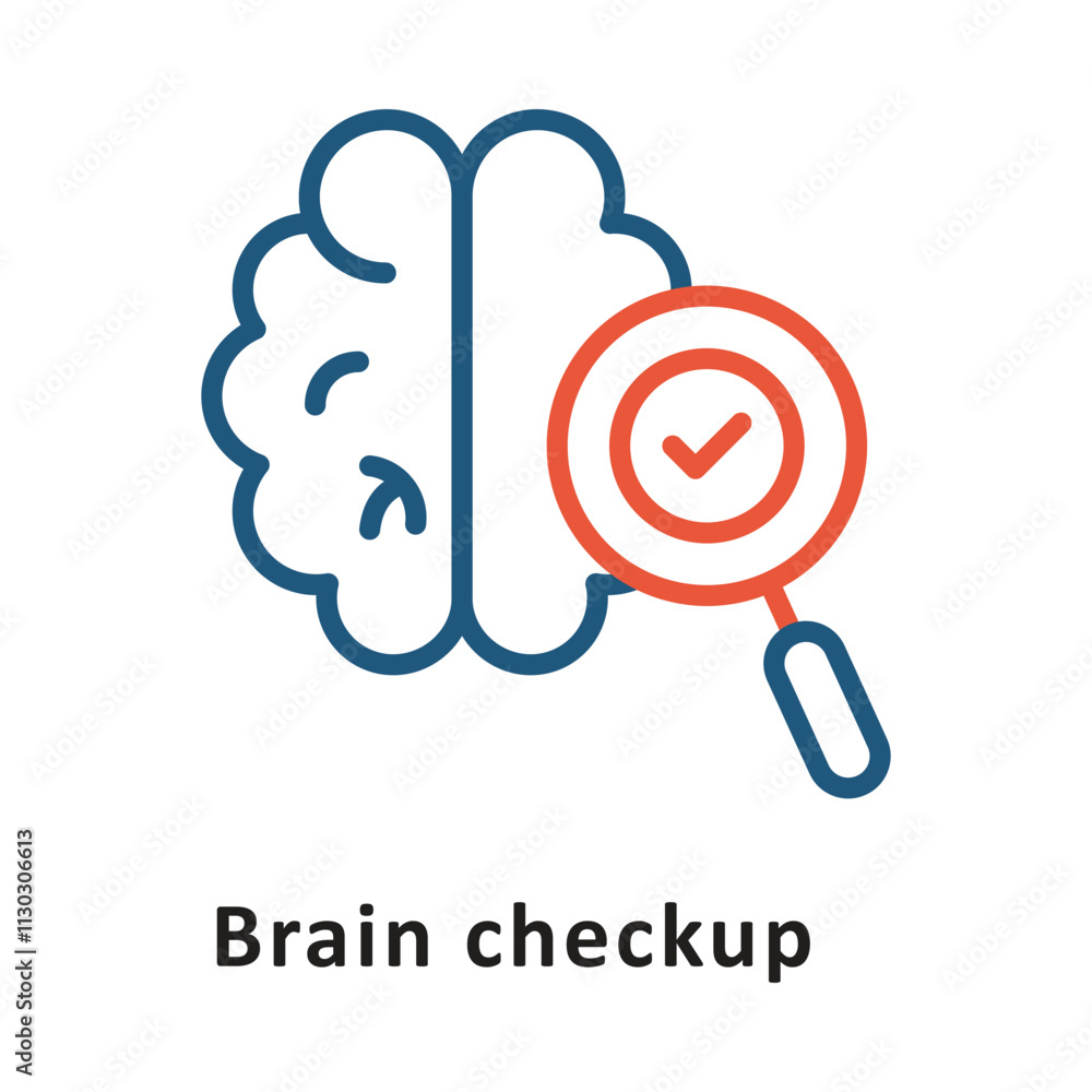 Poster brain checkup vector two colors outline icon. eps 10 file