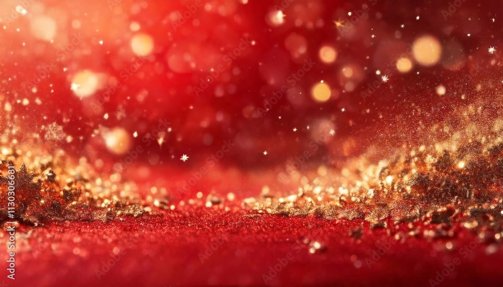 Aufkleber a shimmering red backdrop sprinkled with golden glitter and soft bokeh lights, creating a festive an