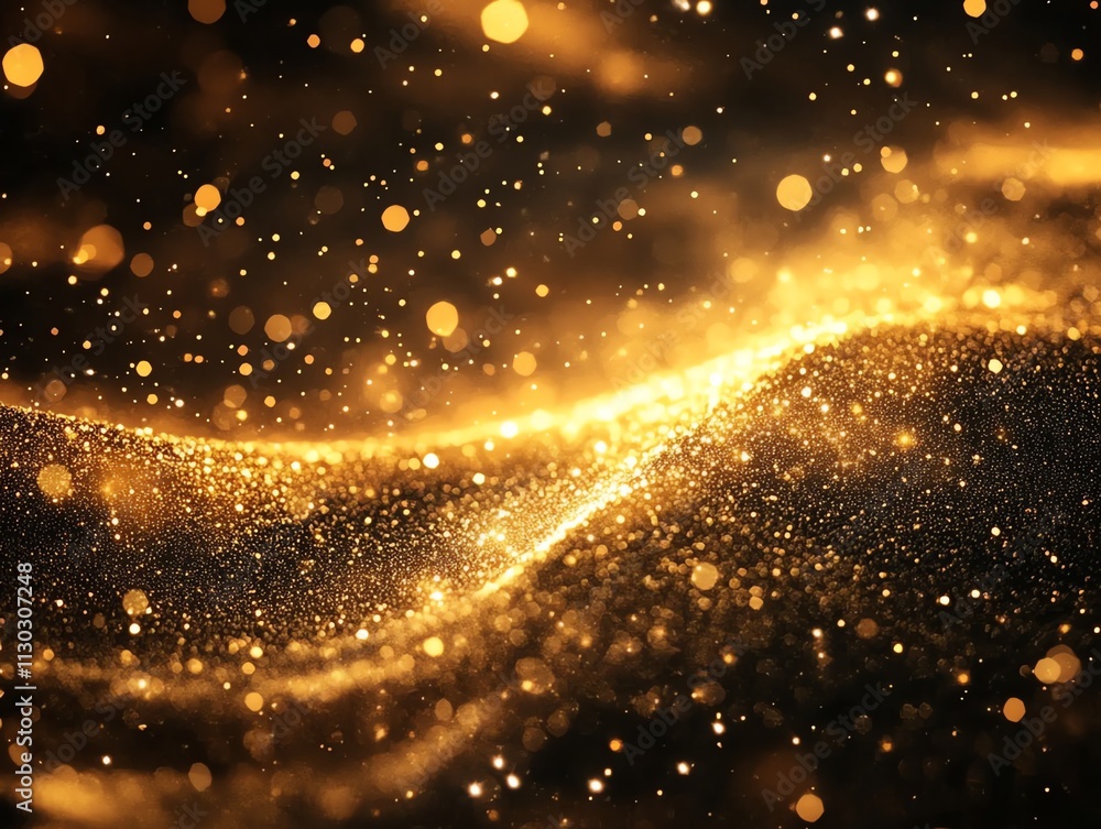 Poster abstract background with golden particles and bokeh lights.